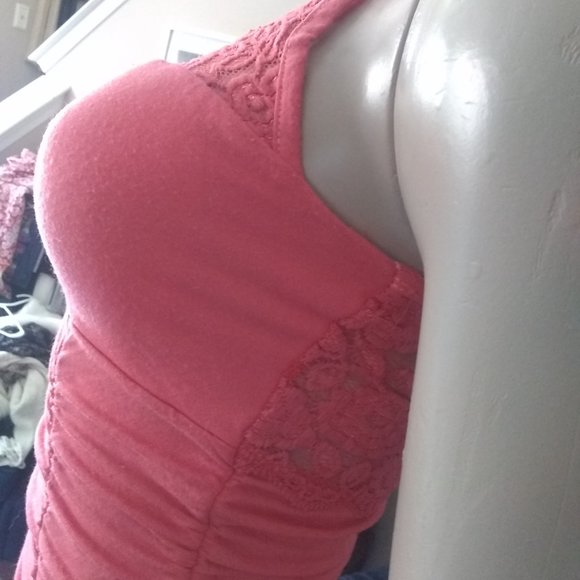 Marshmallow Bodycon Ruched Coral Colored Dress M - Picture 6 of 7